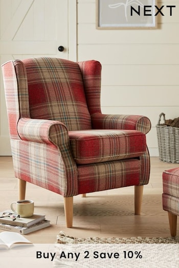 Versatile Check Stirling Red Small Sherlock Highback Armchair (A19416) | £375