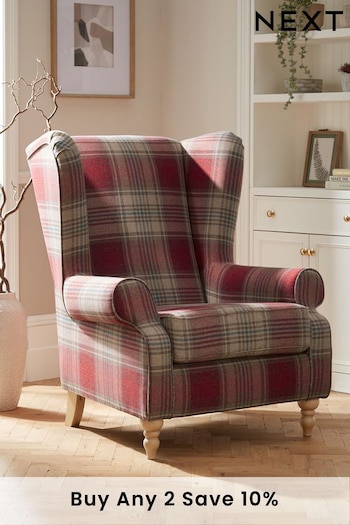 Versatile Check Stirling Red Grande Sherlock Highback Armchair (A19417) | £650