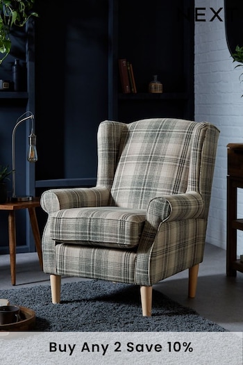 Versatile Check Nevis Grey Small Sherlock Highback Armchair (A19421) | £375