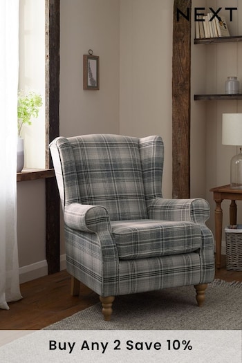 Versatile Check Nevis Grey Grande Sherlock Highback Armchair (A19422) | £650