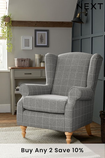 Tweedy Check Lawson Mid Grey Sherlock Highback Armchair (A19425) | £499
