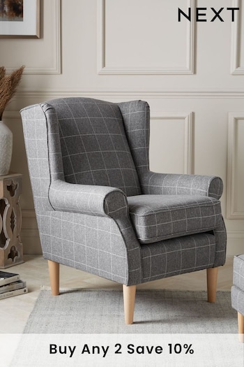 Tweedy Check Lawson Mid Grey Small Sherlock Highback Armchair (A19426) | £375