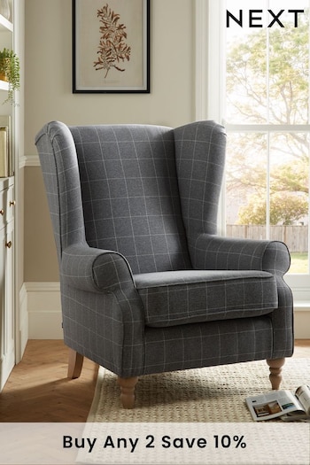Tweedy Check Lawson Mid Grey Grande Sherlock Highback Armchair (A19427) | £650