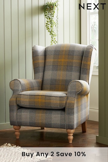 Tweedy Check Murray Ochre Yellow Sherlock Highback Armchair (A19435) | £499