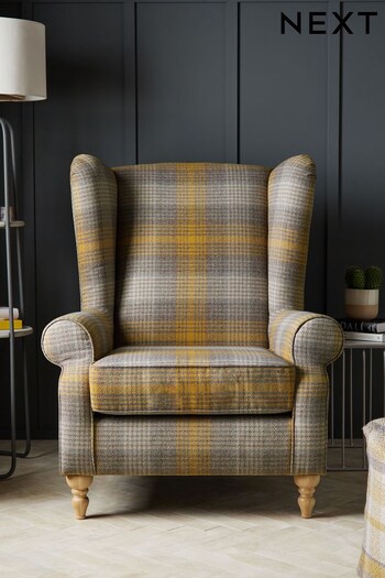 Tweedy Check Murray Ochre Yellow Grande Sherlock Highback Armchair (A19437) | £650