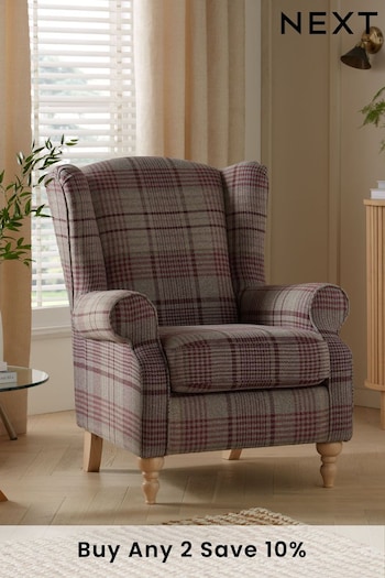 Tweedy Check Elswoth Raspberry Pink Sherlock Highback Armchair (A19440) | £499