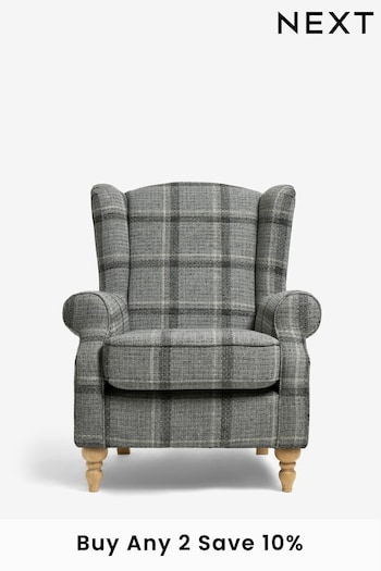 Chunky Check Stanton Dark Grey Sherlock Highback Armchair (A19450) | £499