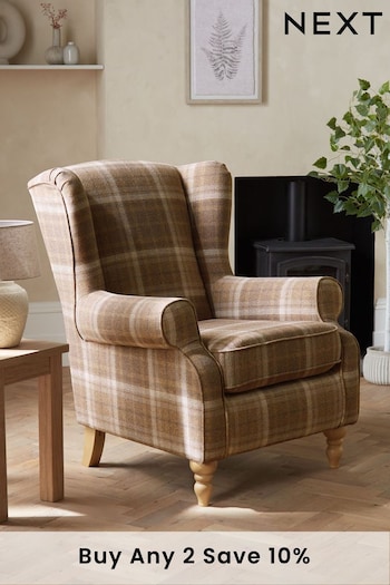 Tweedy Check Burford Natural Sherlock Highback Armchair (A19460) | £499