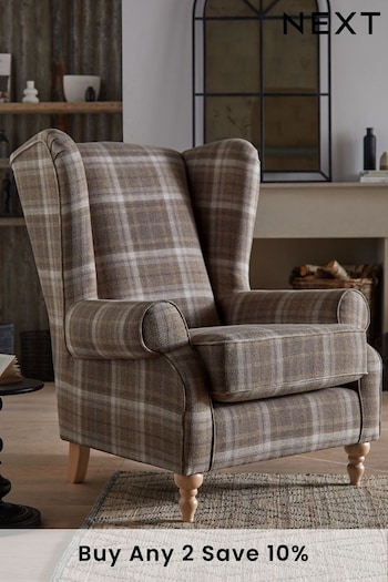 Tweedy Check Burford Natural Grande Sherlock Highback Armchair (A19462) | £650