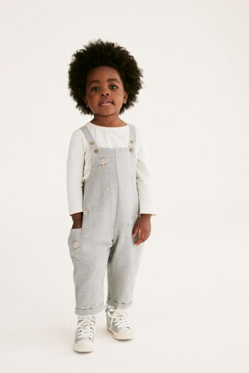 Grey Embroidered Dungarees (3mths-7yrs) (A20118) | £22 - £26