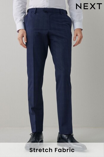 Navy Blue Slim Fit Motion Flex Stretch Check Suit: Trousers (A20437) | £50