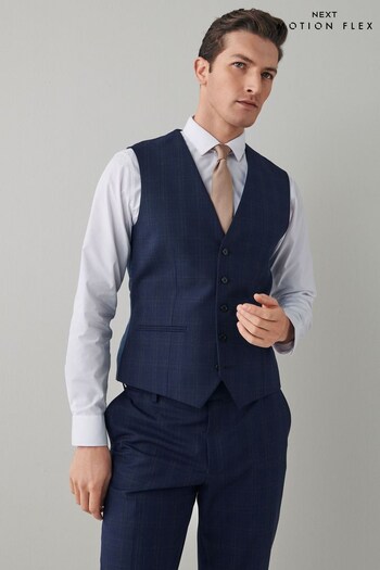 Navy Blue Motion Flex Stretch Check Suit Waistcoat (A20439) | £50