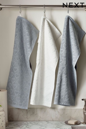 Set of 3 Grey Hearts Terry Tea Towels (A21604) | £12