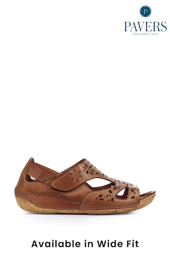 Pavers Ladies Tan Leather Wide Fit Brown Sandals Low (A21725) | £45