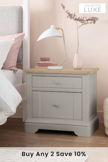 Grey Hampton Country Collection Luxe Painted Oak 2 Drawer Wide Bedside Table (A21809) | £375