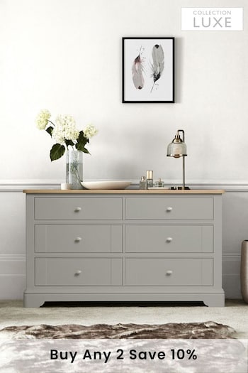 Grey Hampton Painted Oak Collection Luxe 6 Drawer Wide Chest of Drawers (A21810) | £925