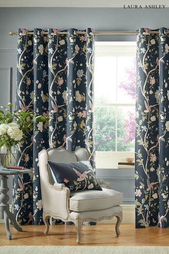 Laura Ashley Midnight Blue Summer Palace Lined Eyelet Curtains (A24286) | £65 - £120