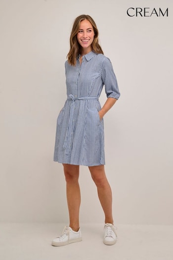 Cream Blue Vimma Short Sleeve Belted Shirt Dress (A24307) | £80