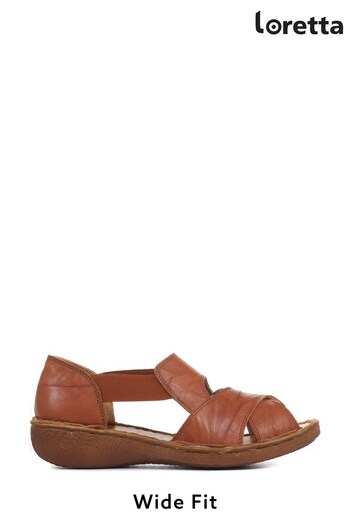 Loretta Tan Ladies Wide Fit Flat Leather Sandals (A27143) | £45