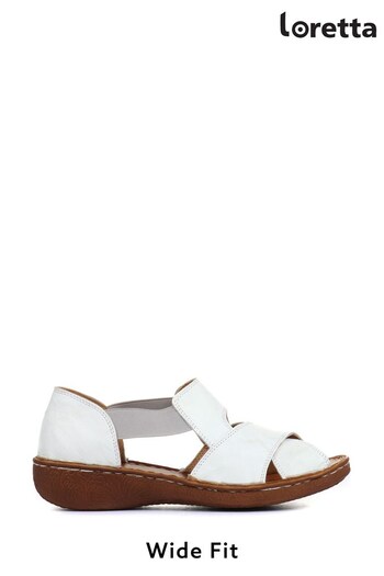 Loretta Ladies White Wide Fit Flat Leather Sandals (A27167) | £45