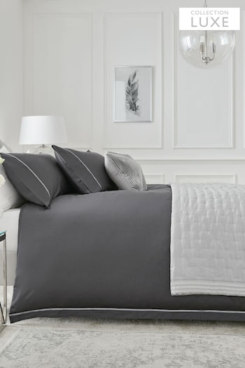Charcoal Grey Collection Luxe 600 Thread Count 100% Cotton Sateen Duvet Cover And Pillowcase Set (A29155) | £60 - £92