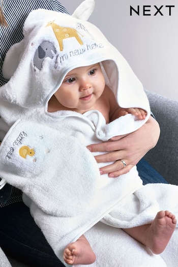 White Safari Newborn Cotton Hooded poplin Towel (A29430) | £18