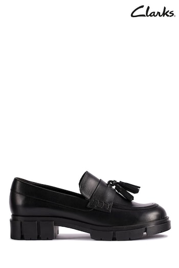 Clarks Black Leather Teala Loafer Shoes markings (A31072) | £70