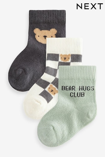 Sage Green Baby Character Socks 3 Pack (0mths-2yrs) (A32140) | £4.50