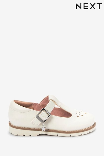 White Wide Fit (G) Star Charm T-Bar Shoes (A32677) | £20 - £22