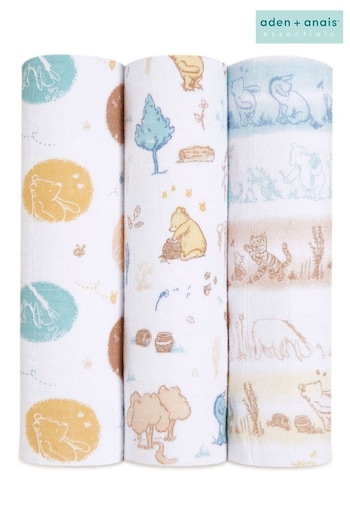 White Disney Baby Winnie In The Woods Large Cotton Muslin Blankets 3 Pack (A32745) | £42