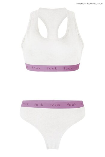 French Connection White FCUK Crop Top & Thong Set (A34130) | £18