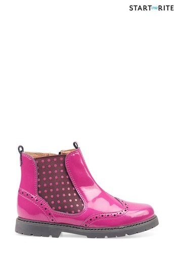 Start-Rite Chelsea Berry Pink Patent Leather Zip-up Boots (A34492) | £49