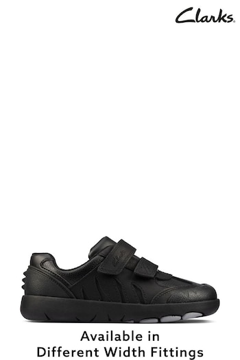 Clarks Black Multi Fit Dinosaur Sole Leather Kids Shoes (A34609) | £46 - £48