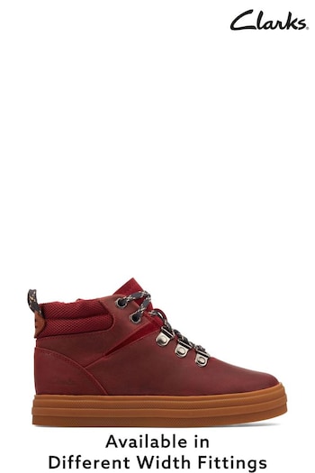 Clarks Burgundy Red Leather With Lace And Zip Fastening Hiking Sandals Boots (A34619) | £48