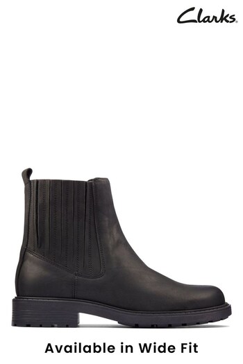 Clarks Black Wide Fit (G) Leather Orinoco2 Womens Mid Boots (A34629) | £89