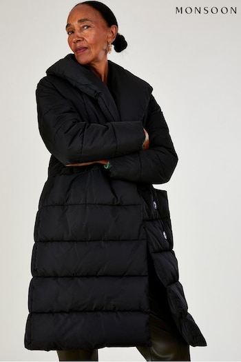Monsoon Stephie Stitch Detail Padded Black Coat In Recycled Polyester (A35914) | £140