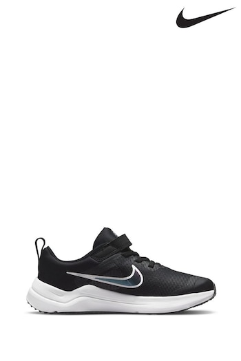 Nike elastico Black/White Downshifter 12 Junior Running Trainers (A36079) | £38