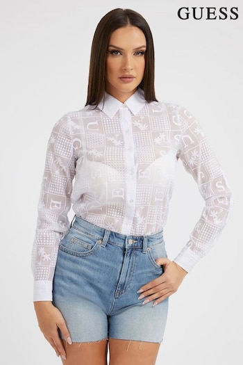 Guess Gro Long Sleeved Embro Vivienne White Shirt (A36081) | £105