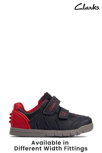 Clarks Navy Blue/Red Multi Fit Leather Dinosaur Trainers (A36139) | £42 - £44