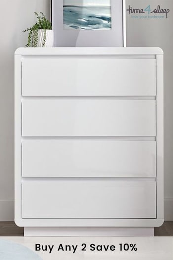 time4sleep White Marlow High Gloss Four Drawers Chest (A36804) | £420