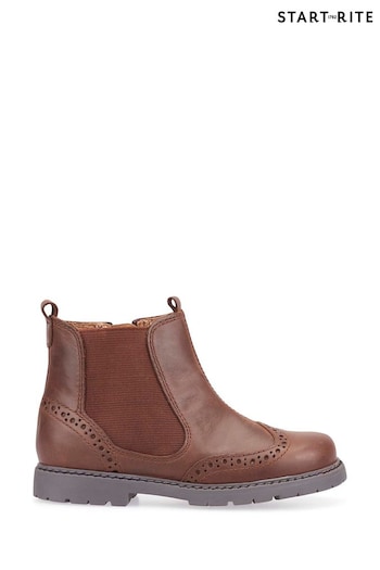 Start-Rite Chelsea Brown Leather Zip-Up Brogue Boots slam Standard Fit (A37641) | £49