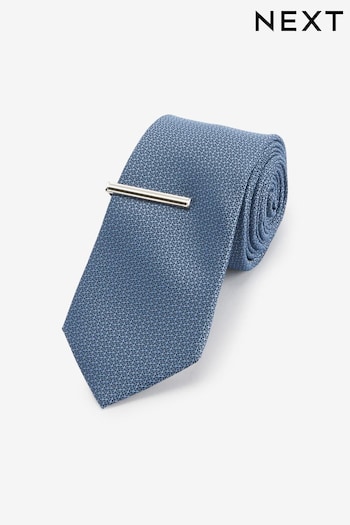 Blue Slim Textured Tie And Clip (A37686) | £14
