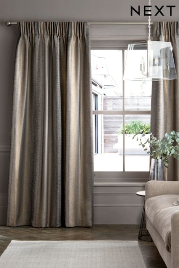 Black/Bronze Metallic Stripe Pencil Pleat Lined Lined Curtains (A37736) | £90 - £210