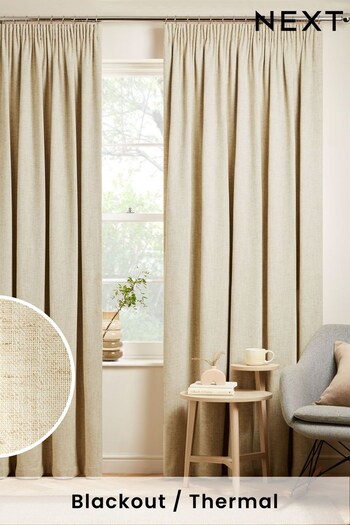 Natural Linen Look Pencil Pleat Blackout/Thermal Curtains (A37740) | £70 - £155
