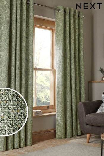 Green Bobble Texture Lined Eyelet Curtains (A37934) | £65 - £155