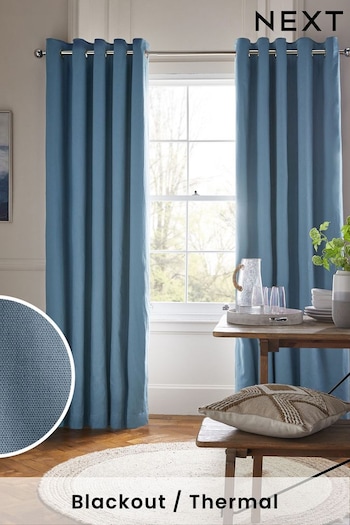 Mid Blue Cotton Blackout/Thermal Eyelet Curtains (A37950) | £40 - £105