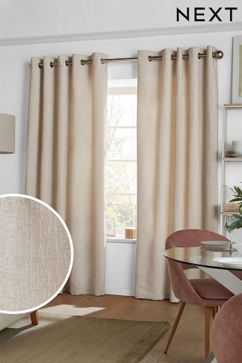 Light Natural Heavyweight Chenille Eyelet Lined Curtains (A37952) | £60 - £155