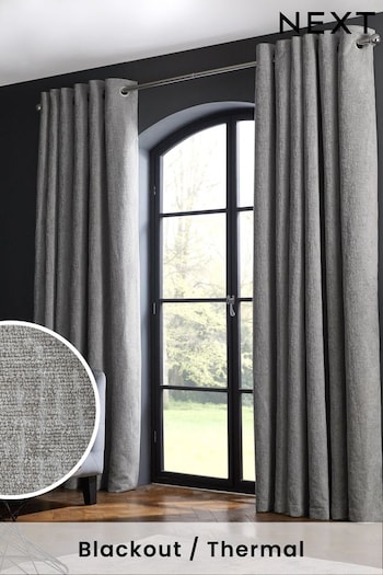 Silver Grey Next Heavyweight Chenille Eyelet Blackout/Thermal Curtains (A37959) | £70 - £165