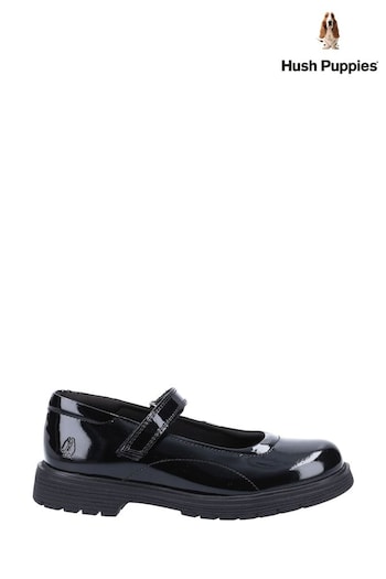 Hush Puppies Black Tally Junior Patent School Shoes Praline (A37968) | £53