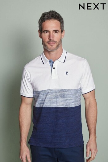 White/Blue Marl Colourblock Polo Shirt (A38777) | £24